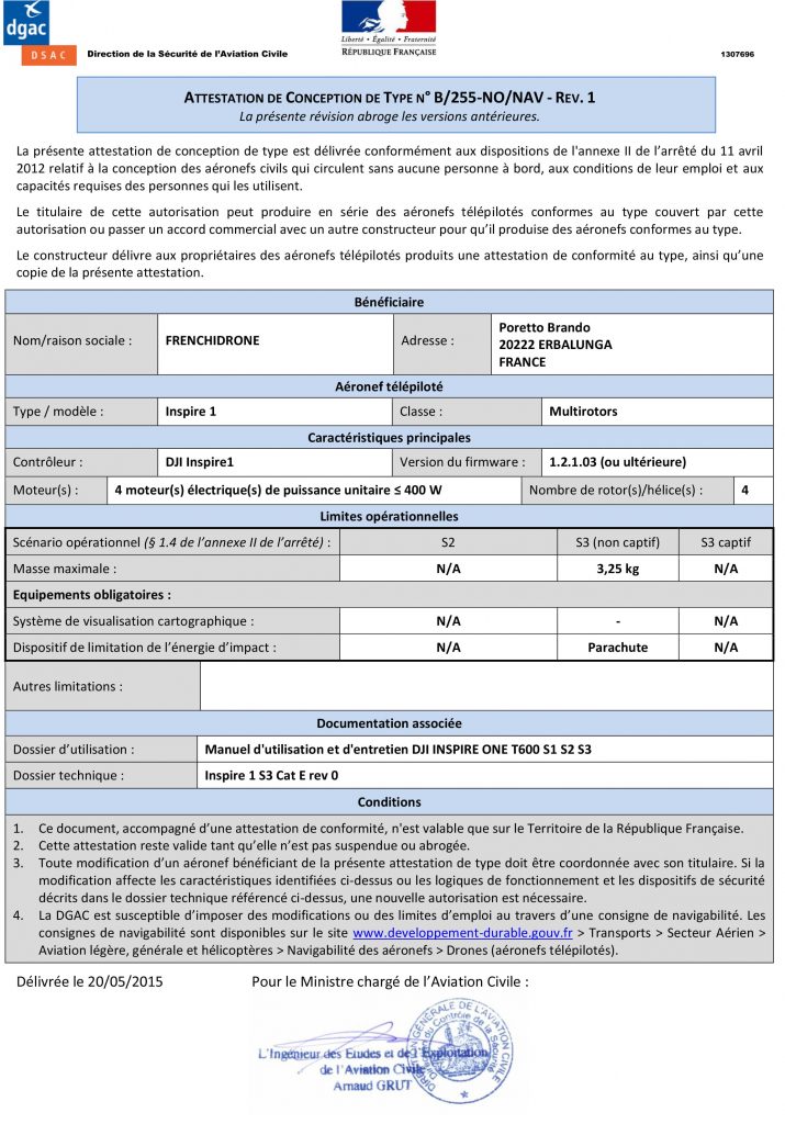 Certification S3 Inspire 1